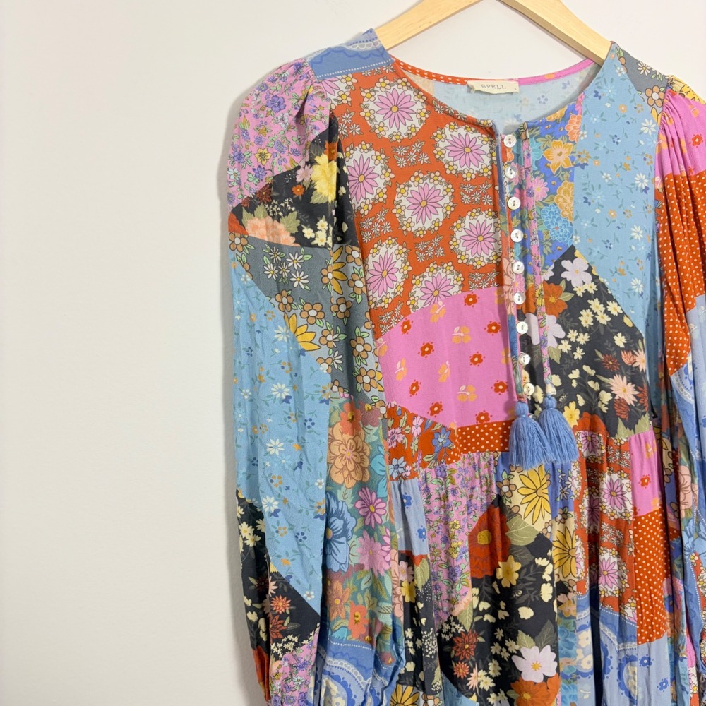 Spell & The Gypsy Collective Cha Cha Boho Midi Dress Patchwork Floral Small - Picture 4 of 10